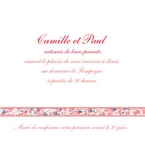 Carton d'invitation mariage Ruban Liberty rouge