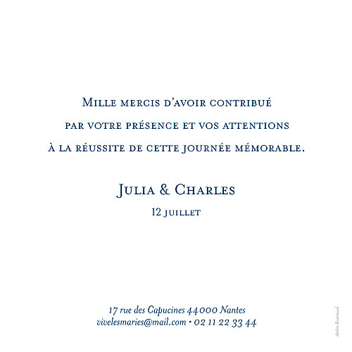 Carte de remerciement mariage Chic 4 photos bleu roi - Verso Carte de remerciement mariage Chic 4 photos bleu roi - Verso