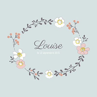 Faire-part de naissance Couronne de fleurs photo vert pâle finition Faire-part de naissance Couronne de fleurs photo vert pâle finition