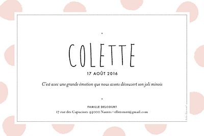Faire-part de naissance Big dots rose finition Faire-part de naissance Big dots rose finition