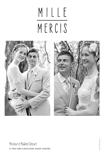 Carte de remerciement mariage Toi & Moi (portrait) 3 photos blanc - Verso