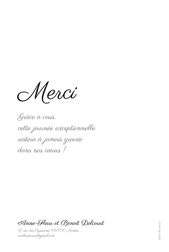 Carte de remerciement mariage Souvenir 1 photo (portrait) blanc - Verso Carte de remerciement mariage Souvenir 1 photo (portrait) blanc - Verso