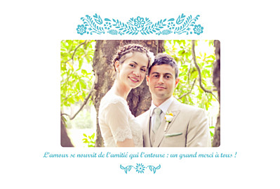 Carte de remerciement mariage Papel picado (paysage) turquoise finition Carte de remerciement mariage Papel picado (paysage) turquoise finition