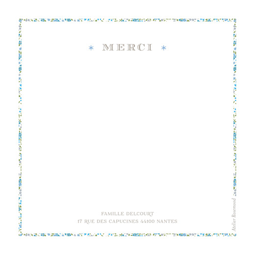 Carte de remerciement Merci liseré liberty bleu Carte de remerciement Merci liseré liberty bleu