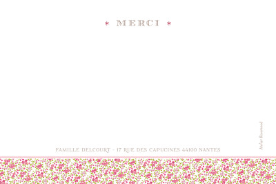 Carte de remerciement Ruban liberty photo rose finition Carte de remerciement Ruban liberty photo rose finition