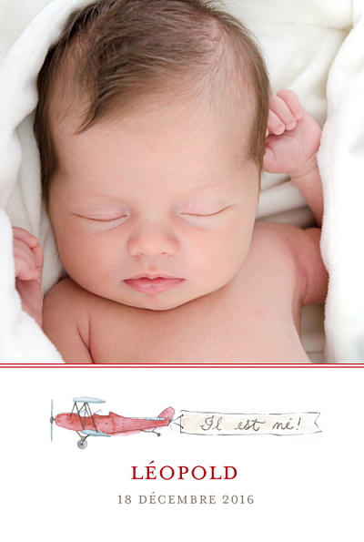 Faire-part de naissance Avion rouge finition Faire-part de naissance Avion rouge finition
