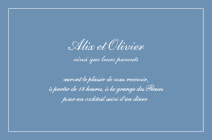 Carton d'invitation mariage Chic liseré bleu Carton d'invitation mariage Chic liseré bleu