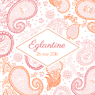 Faire-part de naissance Mini paisley photo rose & orange finition Faire-part de naissance Mini paisley photo rose & orange finition