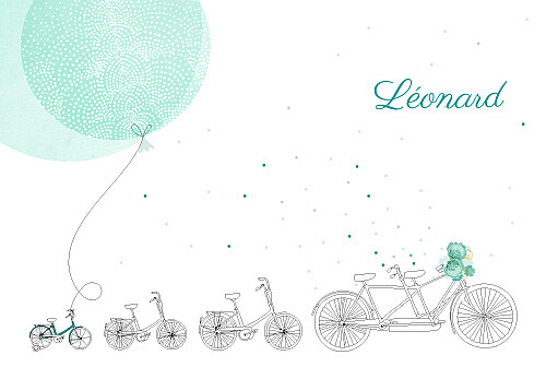 Faire-part de naissance À bicyclette (3 enfants) photos vert - Page 1 Faire-part de naissance À bicyclette (3 enfants) photos vert - Page 1