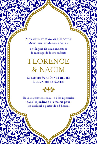 Faire-part de mariage Byzance bleu finition Faire-part de mariage Byzance bleu finition