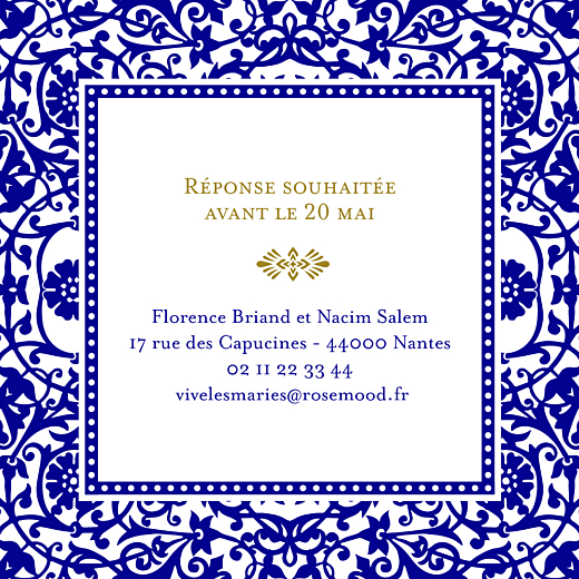 Carton d'invitation mariage Byzance bleu - Page 2