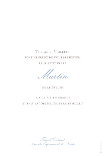 Faire-part de naissance Vichy photo portrait bleu Faire-part de naissance Vichy photo portrait bleu