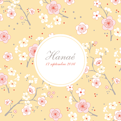 Faire-part de naissance Cerisiers en fleurs jaune finition Faire-part de naissance Cerisiers en fleurs jaune finition
