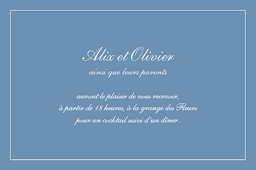 Carton d'invitation mariage Grand chic liseré bleu - Recto