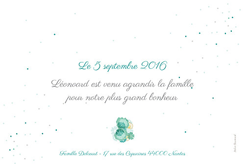 Faire-part de naissance À bicyclette (3 enfants) vert - Verso Faire-part de naissance À bicyclette (3 enfants) vert - Verso