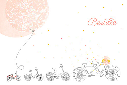 Faire-part de naissance À bicyclette (3 enfants) corail Faire-part de naissance À bicyclette (3 enfants) corail