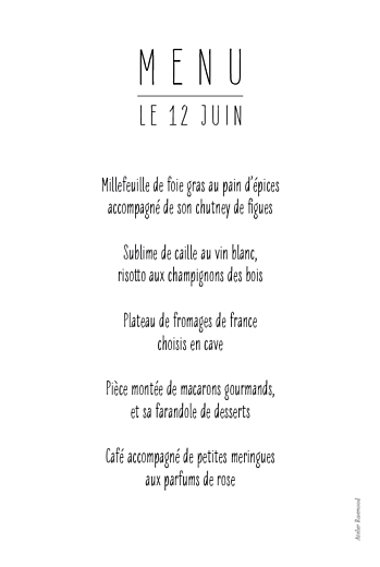 Menu de baptême L'essentiel blanc - Verso Menu de baptême L'essentiel blanc - Verso