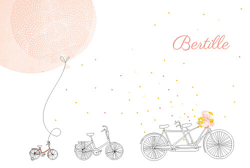 Faire-part de naissance À bicyclette (2 enfants) corail Faire-part de naissance À bicyclette (2 enfants) corail