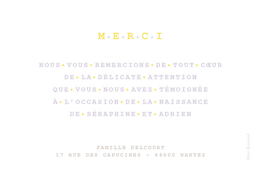 Carte de remerciement Merci marinière jumeaux parme - Verso Carte de remerciement Merci marinière jumeaux parme - Verso