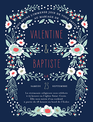Faire-part de mariage Eden (grand format) bleu nuit finition Faire-part de mariage Eden (grand format) bleu nuit finition