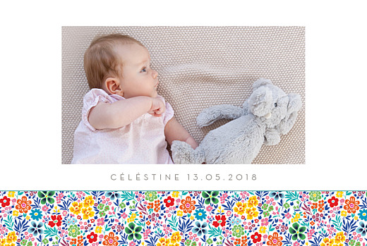 Faire-part de naissance Mille fleurs paysage photo jaune & rouge Faire-part de naissance Mille fleurs paysage photo jaune & rouge