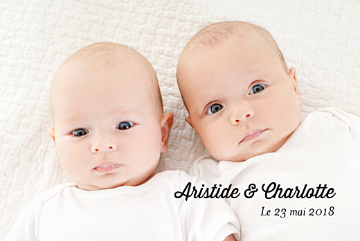 Faire-part de naissance Double jeu jumeaux blanc Faire-part de naissance Double jeu jumeaux blanc