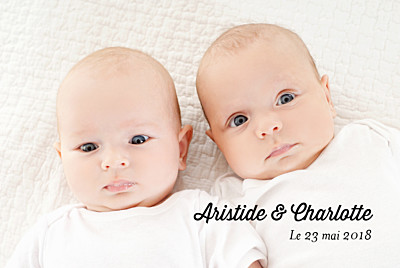 Faire-part de naissance Double jeu jumeaux blanc finition Faire-part de naissance Double jeu jumeaux blanc finition