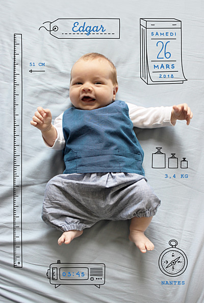 Faire-part de naissance Pictos blanc finition Faire-part de naissance Pictos blanc finition