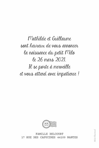 Faire-part de naissance Pictos ardoise noir - Verso Faire-part de naissance Pictos ardoise noir - Verso