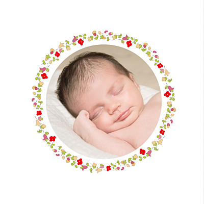 Faire-part de naissance Jardin fleuri photo rouge finition Faire-part de naissance Jardin fleuri photo rouge finition