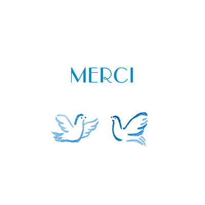 Carte de remerciement Merci colombes bleu finition Carte de remerciement Merci colombes bleu finition