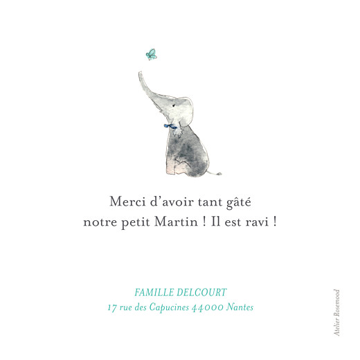 Carte de remerciement Un petit amour d\’éléphant photo turquoise Carte de remerciement Un petit amour d\’éléphant photo turquoise