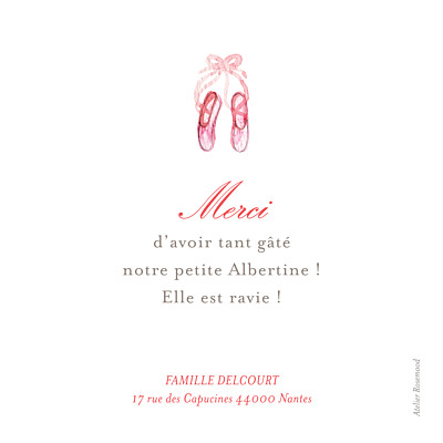 Carte de remerciement Merci pirouette photo rose finition Carte de remerciement Merci pirouette photo rose finition