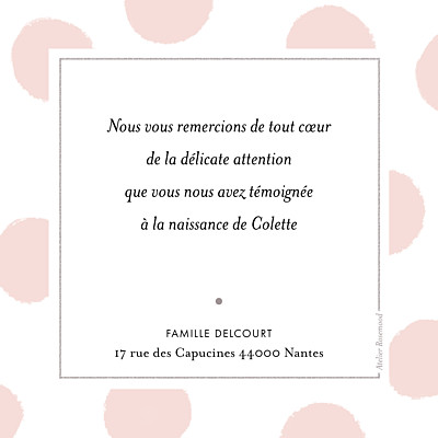 Carte de remerciement Merci big dots photo rose finition Carte de remerciement Merci big dots photo rose finition