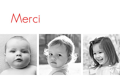 Carte de remerciement Petit contemporain 3 photos blanc finition Carte de remerciement Petit contemporain 3 photos blanc finition