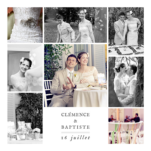 Carte de remerciement mariage Grand souvenir 8 photos blanc - Recto