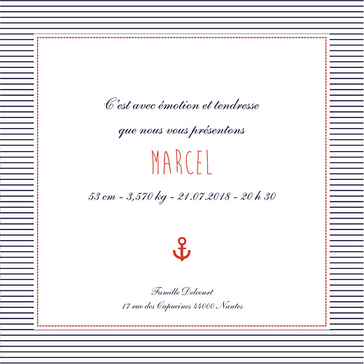 Faire-part de naissance Matelot photo (4 pages) rouge & bleu - Page 3 Faire-part de naissance Matelot photo (4 pages) rouge & bleu - Page 3