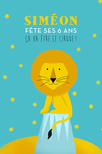 Carte d'anniversaire Fanfaron le lion turquoise & jaune - Recto Carte d'anniversaire Fanfaron le lion turquoise & jaune - Recto