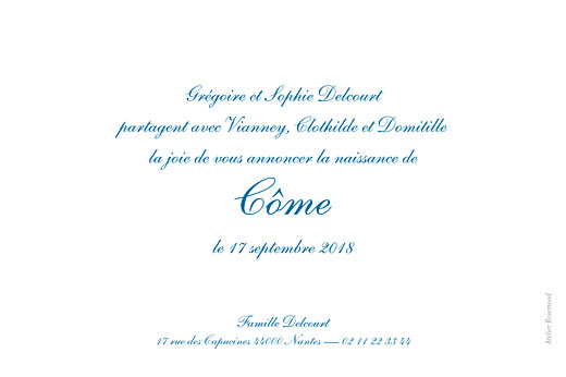 Faire-part de naissance Traditionnel photo blanc garçon Faire-part de naissance Traditionnel photo blanc garçon