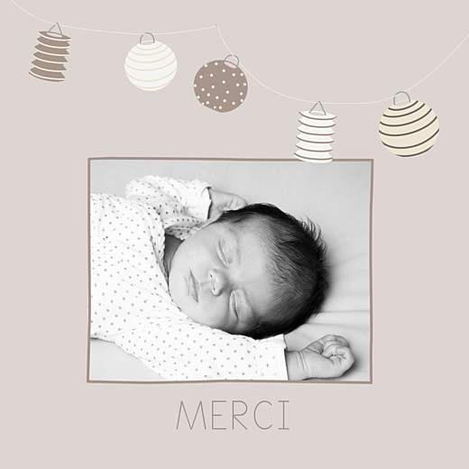 Carte de remerciement Petits lampions photo taupe Carte de remerciement Petits lampions photo taupe