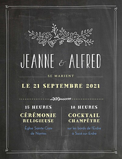 Faire-part de mariage Ardoise fleurs noir finition Faire-part de mariage Ardoise fleurs noir finition