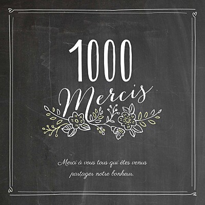 Carte de remerciement mariage Ardoise 3 photos fleurs noir finition Carte de remerciement mariage Ardoise 3 photos fleurs noir finition