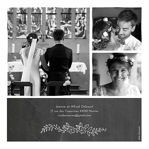 Carte de remerciement mariage Ardoise 3 photos fleurs noir - Page 2 Carte de remerciement mariage Ardoise 3 photos fleurs noir - Page 2