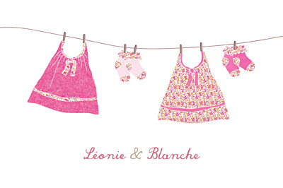 Carte de remerciement Merci linge liberty jumelles rose finition Carte de remerciement Merci linge liberty jumelles rose finition