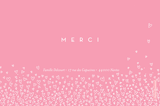 Carte de remerciement Petite envolée de coeurs photo rose Carte de remerciement Petite envolée de coeurs photo rose