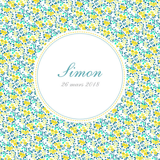 Faire-part de naissance Petit liberty (triptyque) vert & jaune Faire-part de naissance Petit liberty (triptyque) vert & jaune
