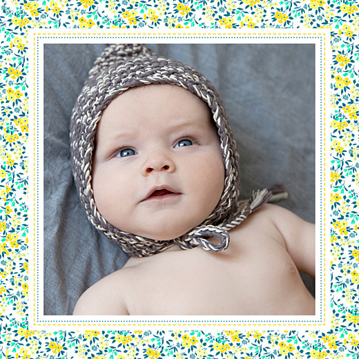 Faire-part de naissance Petit liberty (triptyque) vert & jaune Faire-part de naissance Petit liberty (triptyque) vert & jaune