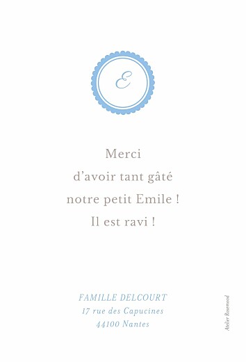 Carte de remerciement Petit monogramme bleuet - Verso