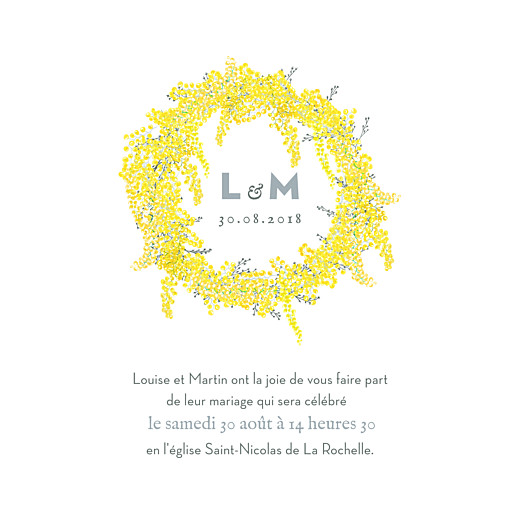Faire-part de mariage Mimosa jaune - Recto Faire-part de mariage Mimosa jaune - Recto