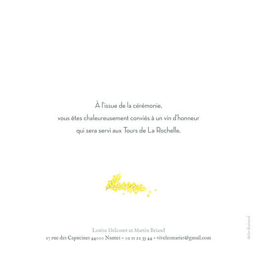 Faire-part de mariage Mimosa jaune - Verso Faire-part de mariage Mimosa jaune - Verso